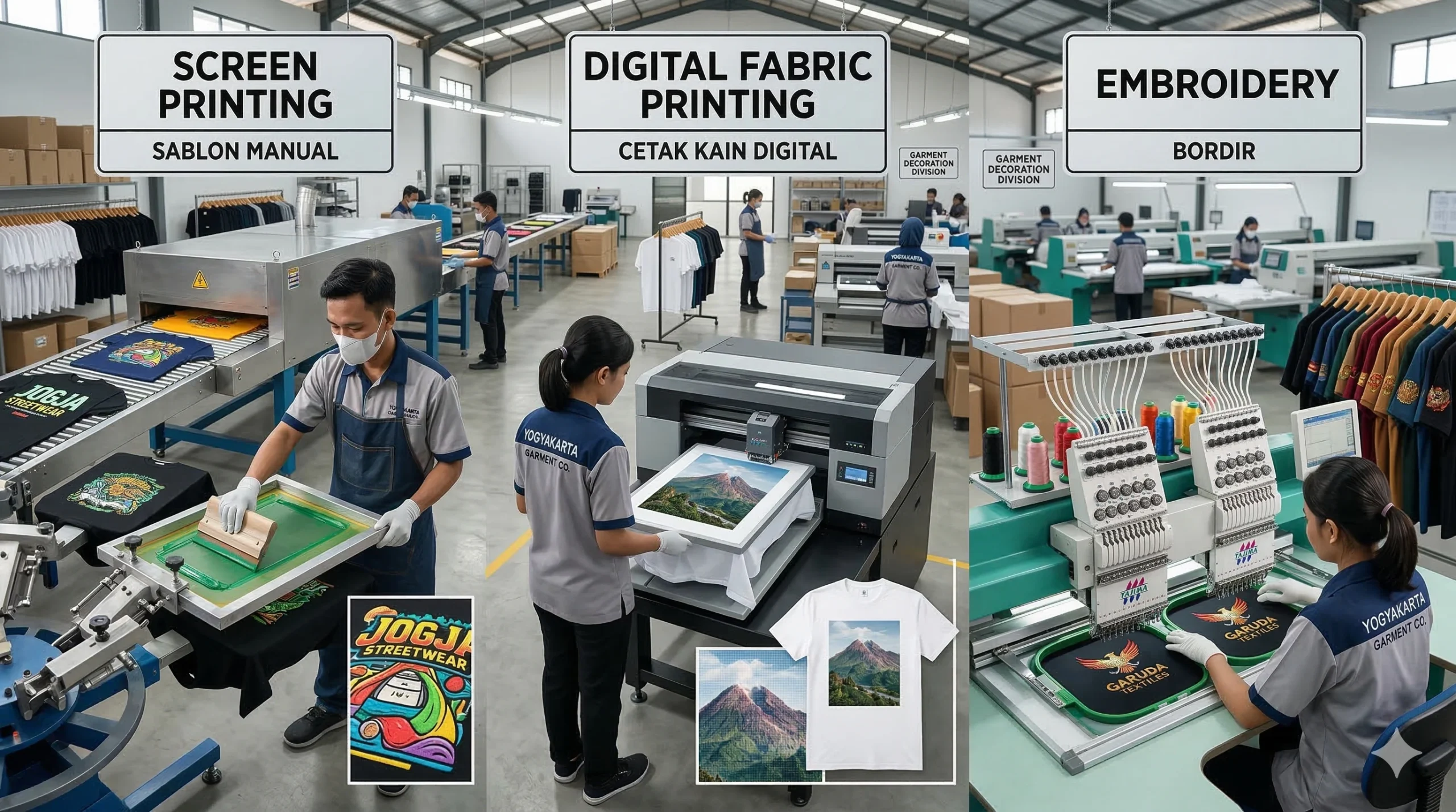 Perbedaan Sablon, Printing, dan Bordir dalam Produksi Garment